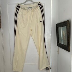 Adidas cream and burgundy striped joggers size XL